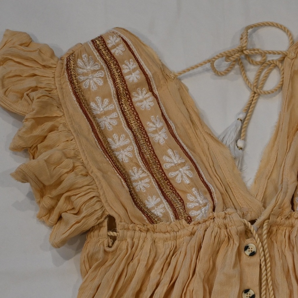Free People Bali Will Wait for You Midi Dress Embroidered Gauze Boho Small New - Picture 7 of 8